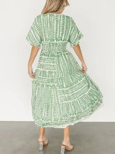 Green and White Patterned Ruched Maxi Dress Casual Dresses