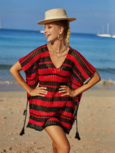 White Striped Crochet Beach Cover Up in Green and White Swimwear Cover-Ups