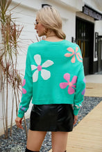 Green Floral Acrylic Sweater with Long Sleeve Length for Women Sweater Pullovers