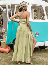 Green Floral Halter Maxi Dress with Cowboy Hat Maxi Dresses