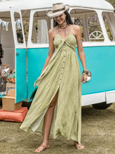 Green Floral Halter Maxi Dress with Cowboy Hat Maxi Dresses