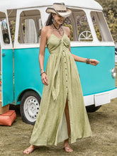 Green Floral Halter Maxi Dress with Cowboy Hat Sage Maxi Dresses