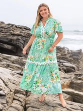 Green Floral Maxi Dress with Straw Hat Maxi Dresses