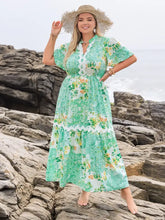 Green Floral Maxi Dress with Straw Hat Gum Leaf Maxi Dresses