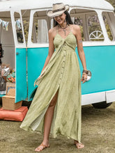 Green Floral Halter Maxi Dress with Cowboy Hat Maxi Dresses