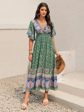 Green Floral Print Ruched Maxi Dress Casual Dresses