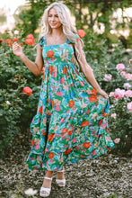 Green Floral Tiered Maxi Dress Dark Green Maxi Dresses