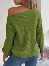 Green Off Shoulder Knit Sweater with Long Sleeve Length Sweater Pullovers