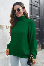 Green Ribbed Turtleneck Sweater Acrylic Pullover Sweater Pullovers