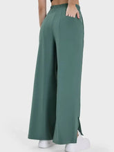 Green Wide Leg Palazzo Pants with Drawstring and Pockets Woman Leggings