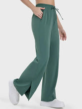 Green Wide Leg Palazzo Pants with Drawstring and Pockets Woman Leggings