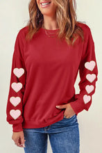 Heart Round Neck Dropped Shoulder Sweatshirt Deep Red Woman Sweatshirts