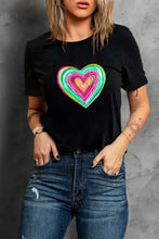Heart Round Neck Short Sleeve T-Shirt Woman T Shirts