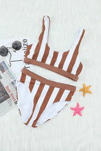 High Waist Black and White Striped Bikini Set Swimwear
