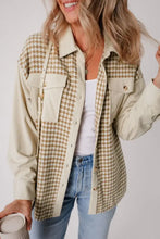 Houndstooth Button Up Long Sleeve Jacket Beige Woman Outerwear