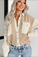 Houndstooth Button Up Long Sleeve Jacket Woman Outerwear
