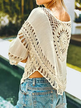Ivory Crocheted Cotton Fringe Swimwear Cover Up Top Swimwear Cover-Ups