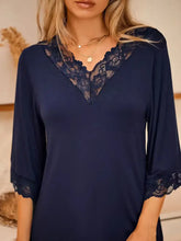 Navy Blue Lace Trim Nightgown Polyester Cotton Blend Dresses