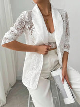 Lace Lapel Collar Long Sleeve Blazer White Woman Outerwear