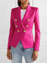 Lapel Collar Long Sleeve Blazer Hot Pink Woman Outerwear