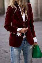 Lapel Collar One Button Blazer Burgundy Woman Outerwear