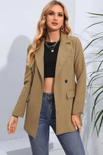 Lapel Neck Long Sleeve Blazer with Pockets Tan Woman Outerwear