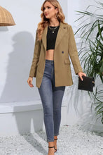 Lapel Neck Long Sleeve Blazer with Pockets Woman Outerwear