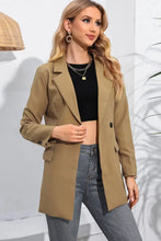Lapel Neck Long Sleeve Blazer with Pockets Woman Outerwear