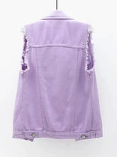 Lavender Denim Vest with Raw Hem and Pockets Woman Outerwear