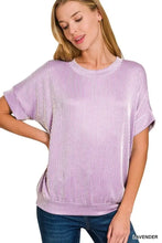 Lavender Striped Corded Rib Short Sleeve T Shirt for Women LAVENDER Woman T Shirts
