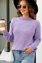 Lavender Waffle Knit Sweater with Long Raglan Sleeves and Round Neck Lavender Sweater Pullovers