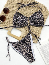 Leopard Print Bikini Set with Tie Side Bottoms and Removable Padding Swimwear
