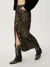 Leopard Print Button-Front Maxi Skirt Machine Wash Tumble Dry Woman Skirts
