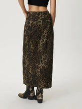 Leopard Print Button-Front Maxi Skirt Machine Wash Tumble Dry Woman Skirts