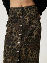 Leopard Print Button-Front Maxi Skirt Machine Wash Tumble Dry Woman Skirts
