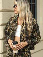 Leopard Print Buttoned Denim Jacket for Women with Pockets Woman Outerwear