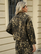 Leopard Print Buttoned Denim Jacket for Women with Pockets Woman Outerwear