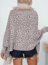 Leopard Print Cardigan and Poncho with Faux Fur Trim and Fringe Woman Outerwear