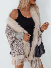 Leopard Print Cardigan and Poncho with Faux Fur Trim and Fringe Woman Outerwear