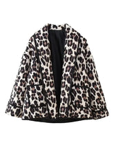 Leopard Print Open Front Puffer Jacket for Women Woman Outerwear