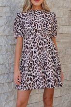 Leopard Print Puff Sleeve Mini Dress Casual Dresses