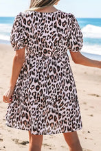 Leopard Print Puff Sleeve Mini Dress Casual Dresses