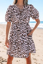 Leopard Print Puff Sleeve Mini Dress Casual Dresses