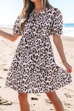 Leopard Print Puff Sleeve Mini Dress Casual Dresses