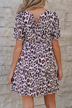 Leopard Print Puff Sleeve Mini Dress Casual Dresses