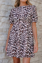 Leopard Print Puff Sleeve Mini Dress Casual Dresses