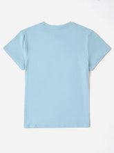Light Blue Floral Lettering T-Shirt for Women 100 Percent Polyester Woman T Shirts