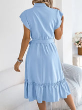 Light Blue Midi Dress with Belt and Ruffle Detail Casual Dresses