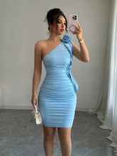 Light Blue One-Shoulder Ruched Evening Dress Evening Dresses