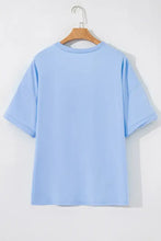 Light Blue Oversized T-Shirt with American Flag Sequin Graphic Woman T Shirts
